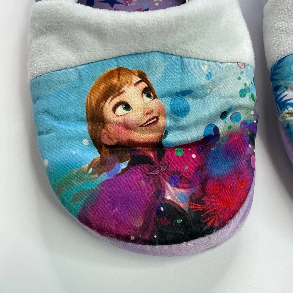 Disney Blue Frozen Slippers Kids 11/12 Anna Elsa Sparkle House Shoes